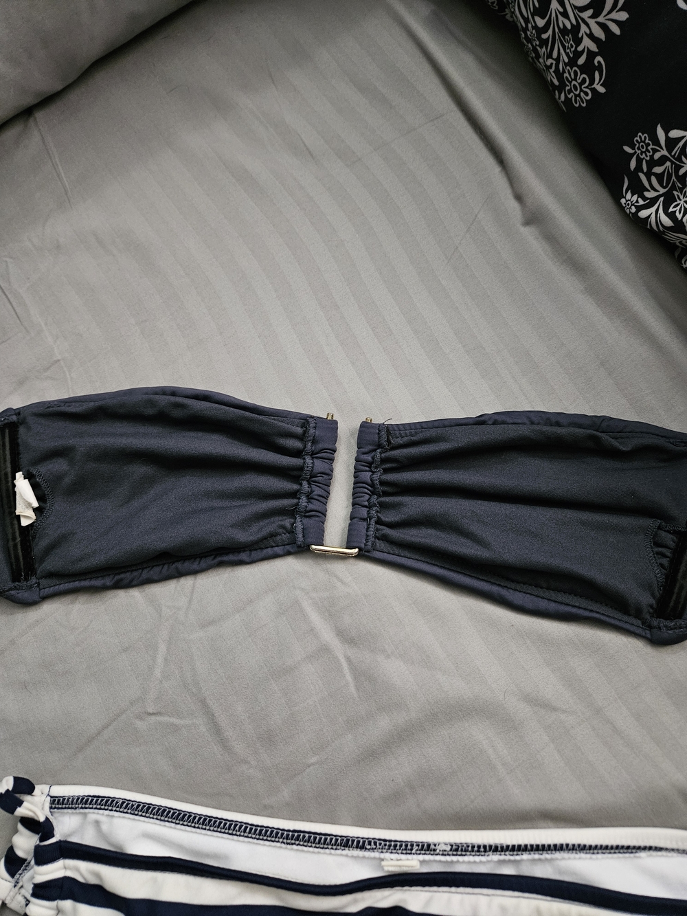 Navy Bandeau & Striped Tie-Side Bikini Set - Picture 4 of 5